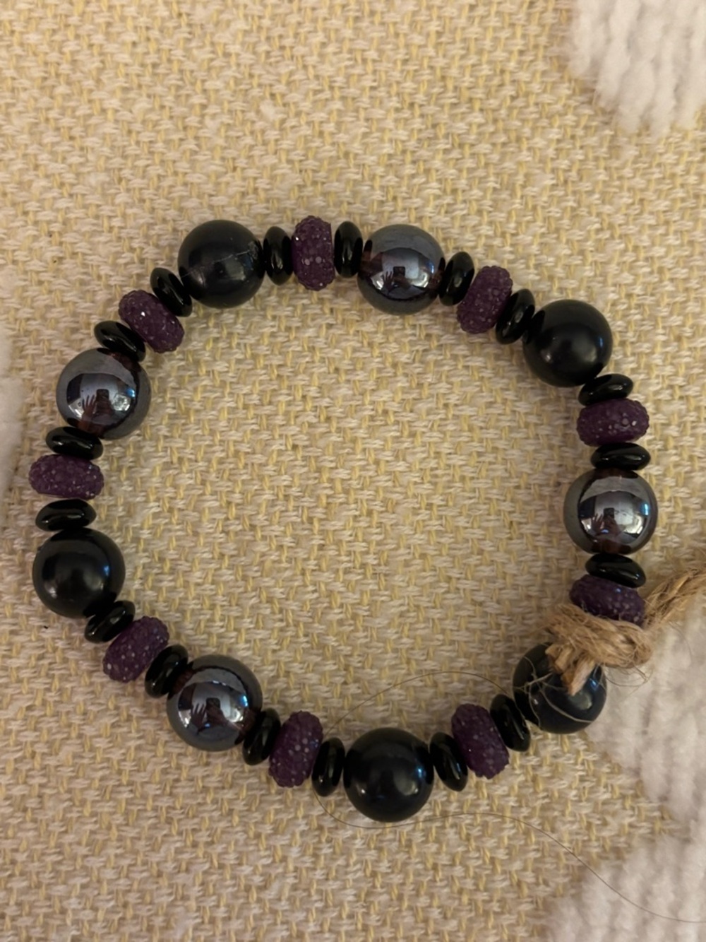 Black and Purple Beaded Stretch Bracelet